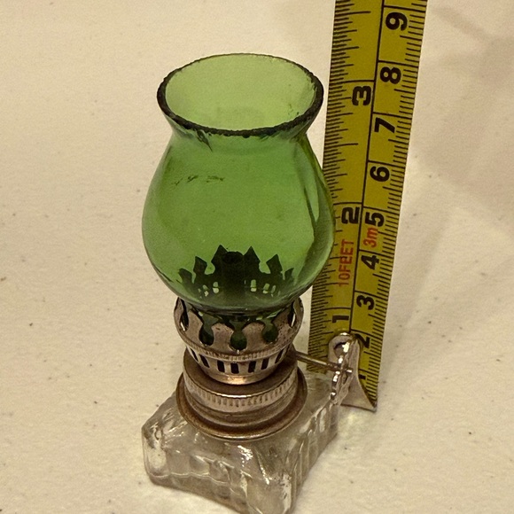 Miniature Green Glass Oil Lamp - non-functioning.